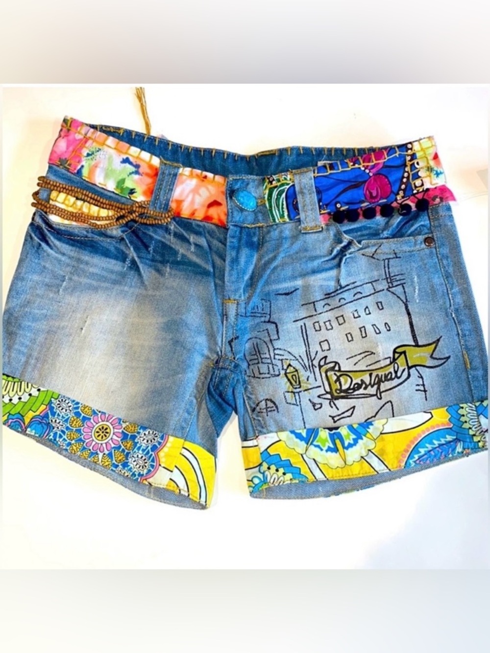 Desigual Colorful Upcycled Jean Shorts